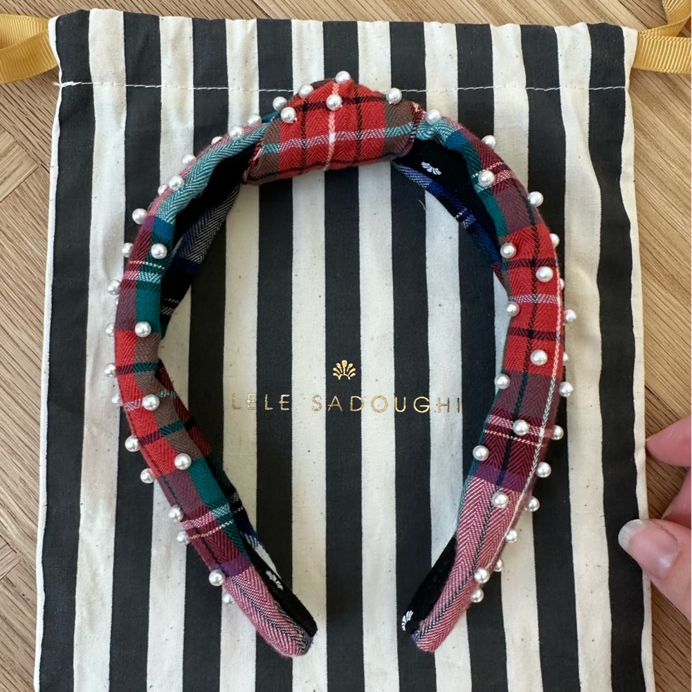 Lele Sadoughi Tartan Plaid with Pearls Small Headband